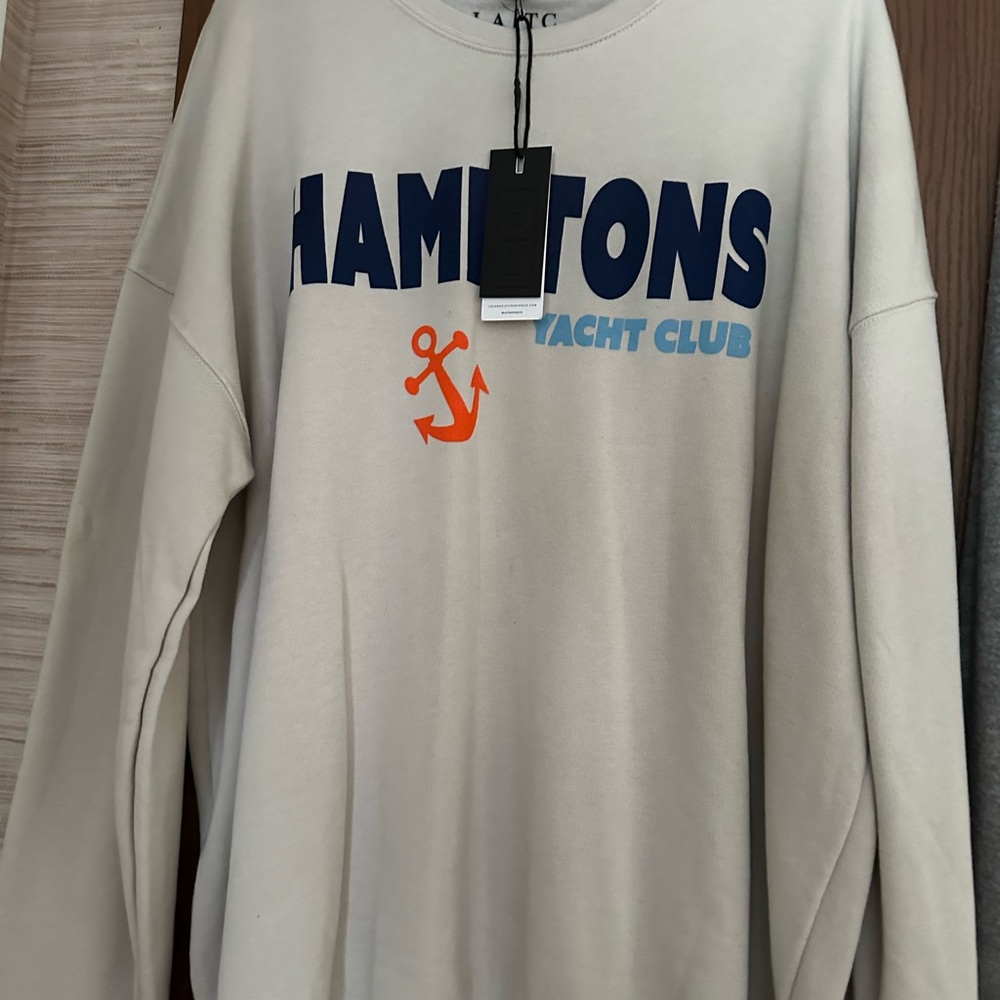 Hamptons Cream Sweatshirt with Navy and Orange Accents NWT